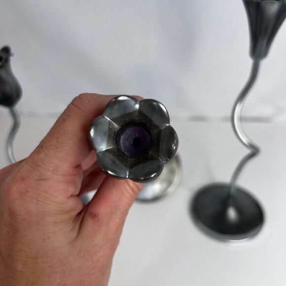 Partylite Trio of Dancing Flowers Slim Candle Holder Sticks Silver Metal-Retired - Picture 6 of 15